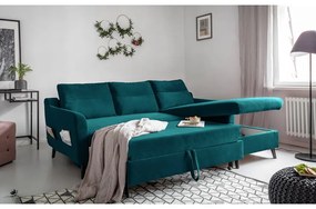 Ъглов разтегателен диван от тюркоазено кадифе, десен ъгъл Stylish Stan - Miuform