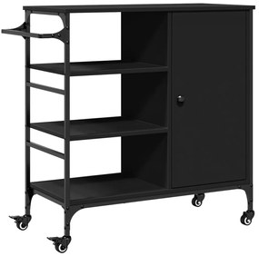 842386 vidaXL Кухненска количка, черна, 87,5x38,5x84,5 см, инженерно дърво