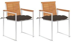 Sonata H Градински столове с възглавници, 2 бр, акация масив и стомана