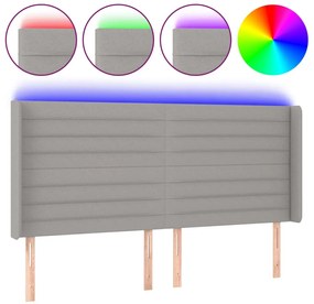 3124194 vidaXL LED горна табла за легло, светлосива, 163x16x118/128 см, плат