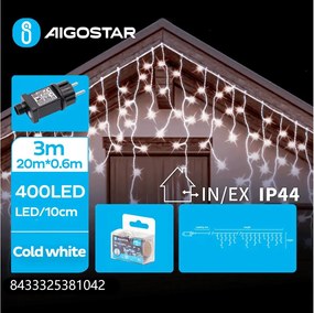 Aigostar - LED външен  гирлянд 400xLED/8 режима 23x0,6m IP44 студено бяло