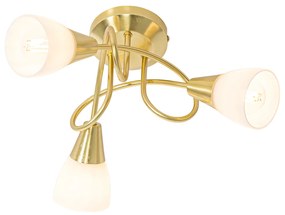 Класическа таванна лампа златиста с опалово стъкло 3-светлина - Inez