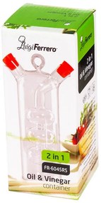 Съд за оцет и олио 2в1 Luigi Ferrero FR-6045, Два отделни отвора, Без протичане, Стъкло, Прозрачен/червен