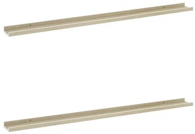 326693 vidaXL Стенни рафтове, 2 бр, бяло и сонома дъб, 115x9x3 см