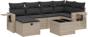 3263806 vidaXL Градински диван с възглавници, 7 части, полиратан, сив