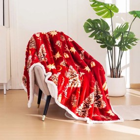 Коледно червено одеяло с мотиви на агне и дърво - топло двустранно одеяло Ширина: 200 см | Дължина: 220 см