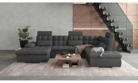 Антрацитен разтегателен ъглов диван с място за съхранение (десен ъгъл/U форма) Merkur – Ropez