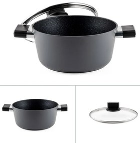 Тенджера Luigi Ferrero Regina FR-2440 24x11.5 см, 4.3 л, Незалепващо покритие, Стъклен капак с отвор за пара, Индукция, Черен