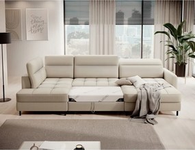 Бежов кадифен разтегателен ъглов диван с място за съхранение (ляв ъгъл U форма) Berrto – ELTAP