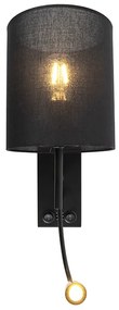 Модерна стенна лампа черна с текстилен абажур - Stacca