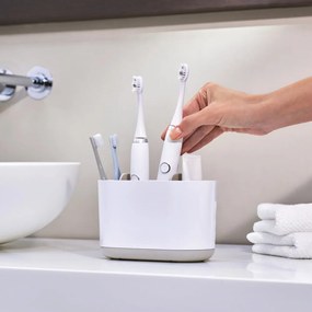 Бяла пластмасова чаша за четки за зъби Duo – Joseph Joseph