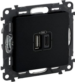 Legrand Розетка 2хUSB за зареждане тип A+C 3A 15W цвят Черен Valena Life  - 756306