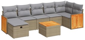 3326049 vidaXL Градински диван с възглавници, 8 части, бежов полиратан