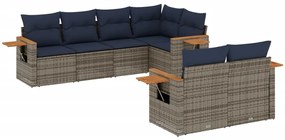 3226985 vidaXL Градински диван с възглавници, 7 части, полиратан, сив