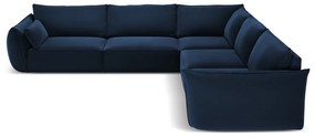 Тъмносин кадифен ъглов диван Vanda – Mazzini Sofas