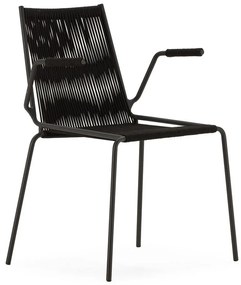 Черни метални трапезни столове в комплект с подлакътници/за подреждане 2 бр. Emily – Marckeric