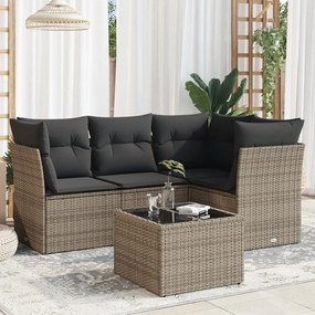 3249429 vidaXL Градински комплект с възглавници, 5 части, сив полиратан