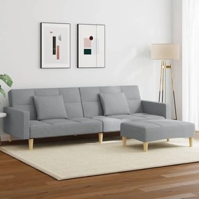 3258106 vidaXL 2-местен диван с табуретка, светлосив, текстил