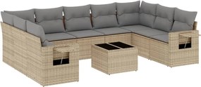 3220608 vidaXL Градински диван с възглавници, 10 части, бежов полиратан