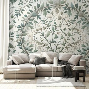Тапет – Елегантни зелени листа с цветя