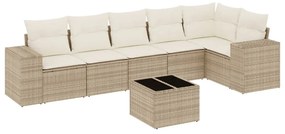 3254935 vidaXL Градински диван с възглавници, 7 части, бежов полиратан