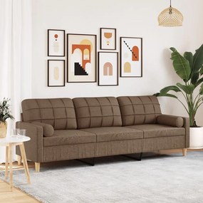 3278204 vidaXL 3-местен диван с декоративни възглавници кафяв плат 210 см