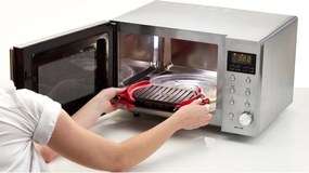 Съд за гриловане в микровълнова Lekue 1009081, 25.2x14.8x5.4 см, Платинен силикон, Стомана с незалепващо покритие, От 0 до +240C, Червен