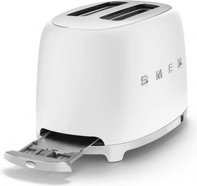 Тостер за хляб SMEG 50's Style TSF01WHEU, 950W, 2 филии, 6 нива, Тавичка за трохи, Вграден кабел, Неръждаема стомана, Бял