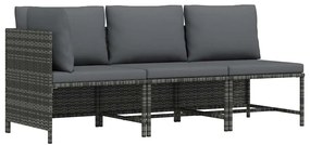 313505 vidaXL Градински комплект с възглавници, 3 части, полиратан, сив