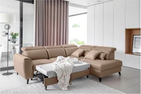 Светлокафяв кадифен разтегателен ъглов диван с място за съхранение (десен ъгъл L форма) Noble – ELTAP