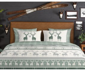 Зелено-кремаво единично фланелено спално бельо 140x200 cm Bjirk – Good Morning