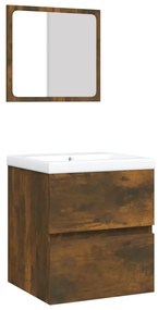 3114176 vidaXL Шкаф за баня с мивка и огледало, опушен дъб