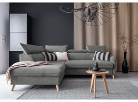 Ъглов разтегателен диван от светлосиво кадифе (ляв ъгъл) Sweet Harmony - Miuform