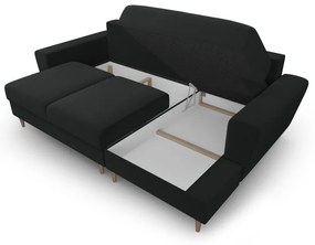 Черен кадифен разтегателен ъглов диван с място за съхранение (десен ъгъл) Kyoto – Cosmopolitan Design