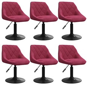 3088808 vidaXL Въртящи се трапезни столове, 6 бр, виненочервени, кадифе