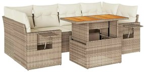 3327117 vidaXL Градински диван с възглавници, 7 части, бежов полиратан