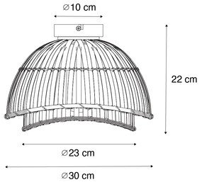Ориенталски плафон черен с естествен бамбук 30 см - Pua