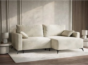 Кремав шенилов сгъваем/с място за съхранение ъглов диван (десен ъгъл) Leon – Maison de Rêve