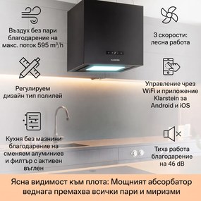 Klarstein Kronleuchter Smart, островен абсорбатор, 595 m³/h, управление през апликация, LED панел