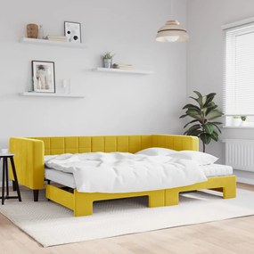 3196720 vidaXL Канапе с изтеглящо легло и матраци жълто 90x200 см кадифе