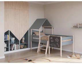 Къща/повдигнато детско легло сиво-зелено 90x190 cm от масивен бор с включена подматрачна рамка Mint – Marckeric