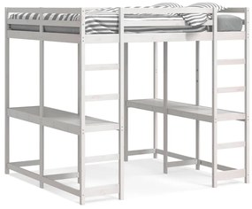3284231 vidaXL Таванско легло с бюро и стълба бяло 180x200 см бор масив