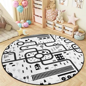 Черно-бял детско килимче за игра подходящо за пране ø150 cm In My Town – Mila Home