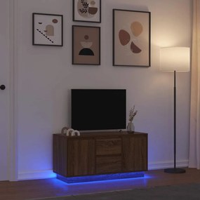 861415 vidaXL ТВ шкаф с LED осветление, кафяв дъб, 100x41x50 см