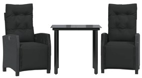 3212967 vidaXL Градински комплект от 3 части с възглавници черни полиратан