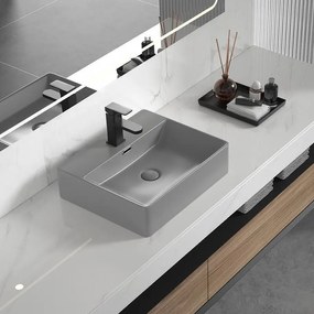 Мивка за баня ICB 5042MG, монтаж върху плот, порцелан, сив мат, 50x42x13см