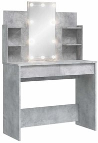 837895 vidaXL Тоалетка с LED светлини, бетонно сива, 96x40x142 см