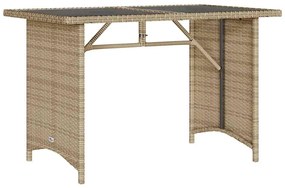 366353 vidaXL Градинска маса със стъклен плот бежова 110x68x70 см полиратан