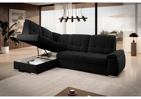 Черен разтегателен ъглов диван с място за съхранение (ляв ъгъл L форма) Sado – ELTAP