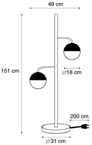 Индустриална подова лампа черна с месинг 2-светлина - Haicha